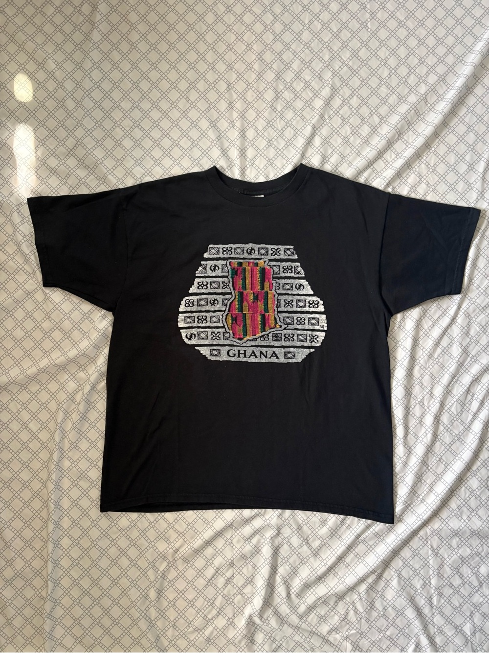 Fruit of the Loom Black T-Shirt with Multicolor Ghana Map Graphic